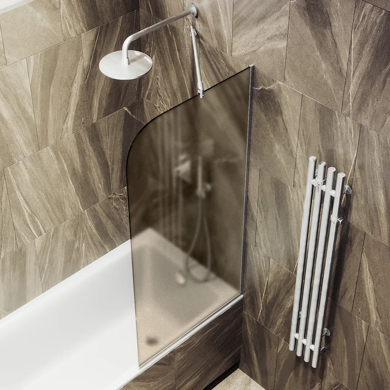 Шторка на ванну Maybah Glass MGV-150-5у 740x1400 в узком профиле Хром матовый стекло бронзовое матовое