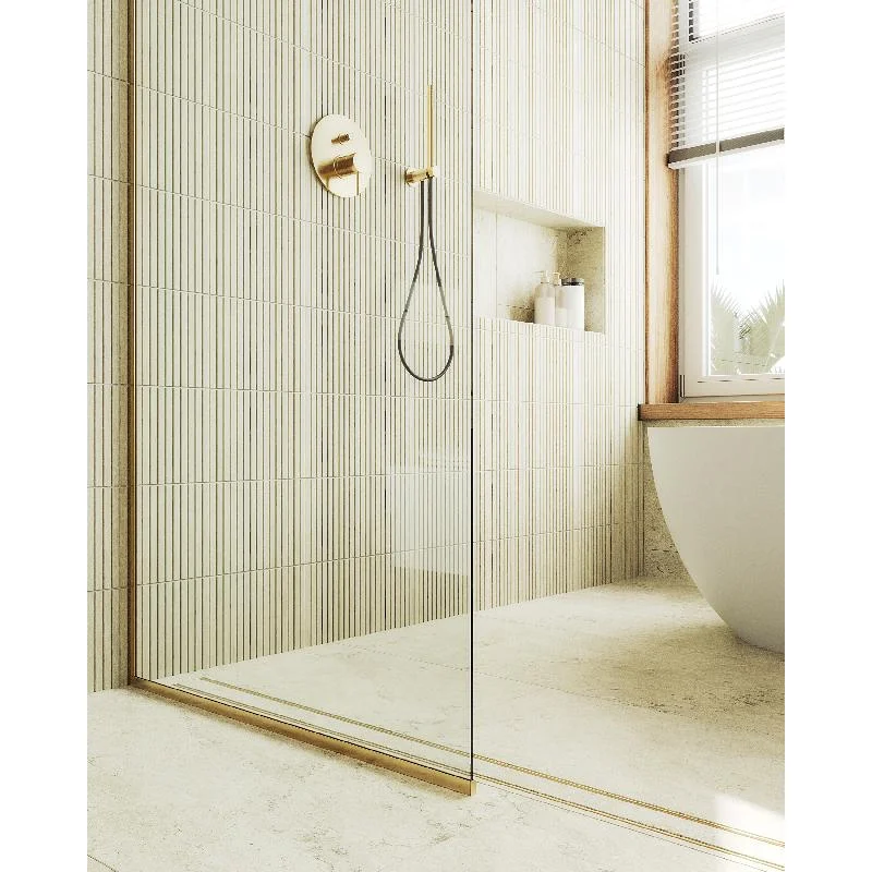 Душевая перегородка Maybah Glass MGD-695-3у 790x1950 в узком профиле Золото стекло прозрачное