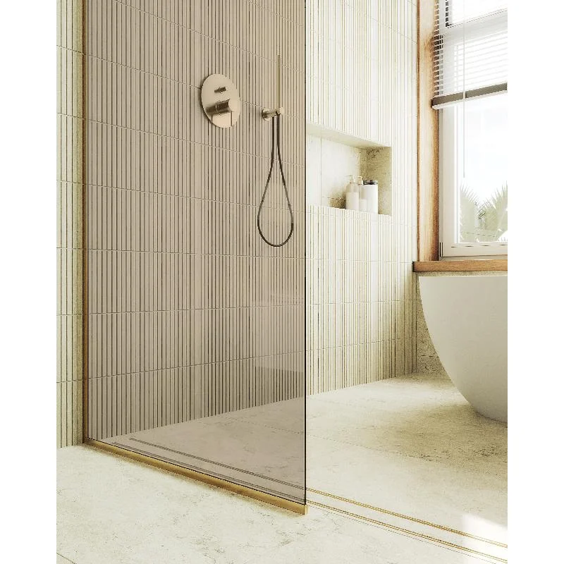 Душевая перегородка Maybah Glass MGD-696-3у 790x1950 в узком профиле Золото стекло бронзовое