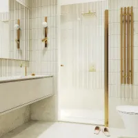 Душевая дверь Maybah Glass MGD-797-3 600x1980 на монопетле Золото стекло прозрачное