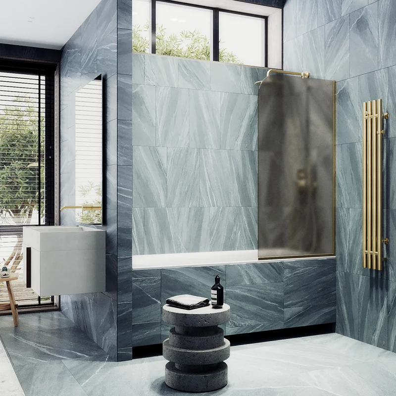 Шторка на ванну Maybah Glass MGV-249-3у 300x1400 в узком профиле Золото стекло бронзовое матовое