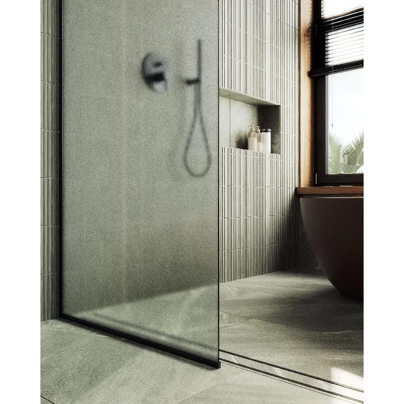 Душевая перегородка Maybah Glass MGD-700-6у 790x1950 в узком профиле Черный стекло сатиновое