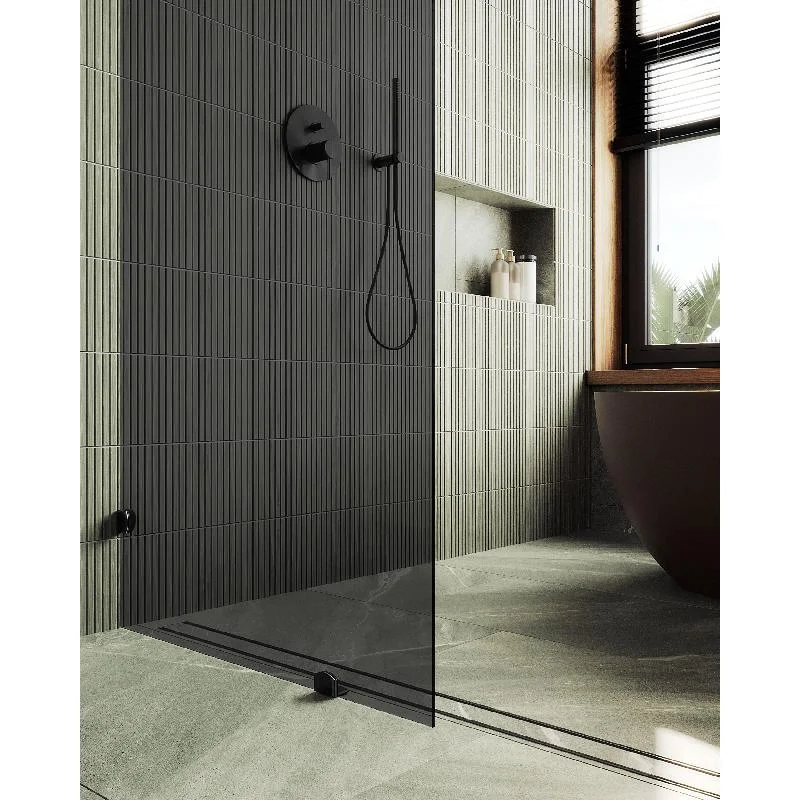 Душевая перегородка MaybahGlass MGD-274-6 79x195, стекло графит 8 мм, профиль черный