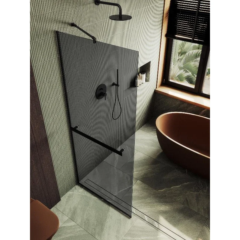 Душевая перегородка Maybah Glass MGD-729-6у 790x1950 в узком профиле Черный стекло графитовое