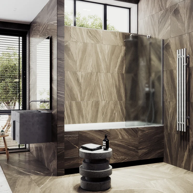 Шторка на ванну Maybah Glass MGV-90-5ш 400x1400 в широком профиле Хром матовый стекло сатиновое