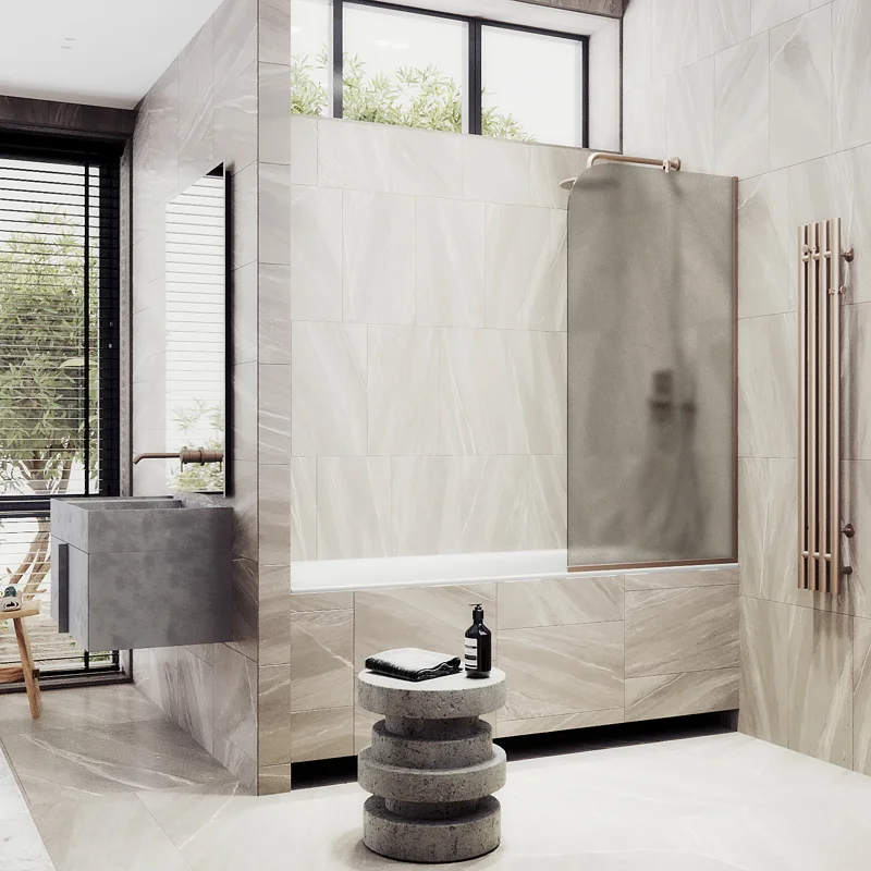 Шторка на ванну Maybah Glass MGV-125-2у 340x1400 в узком профиле Бронза стекло бронзовое матовое