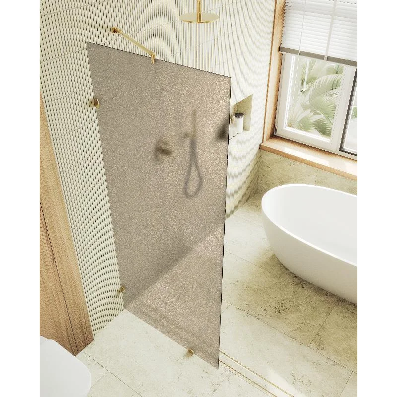 Душевая перегородка MaybahGlass MGD-265-3 79x195, стекло бронза матовая 8 мм, профиль золото