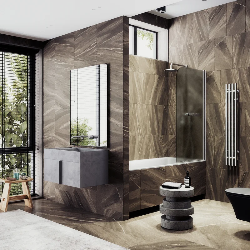 Шторка поворотная MaybahGlass на монопетле 1400*700 6 мм Бронза матовая +Полотенцедержатель