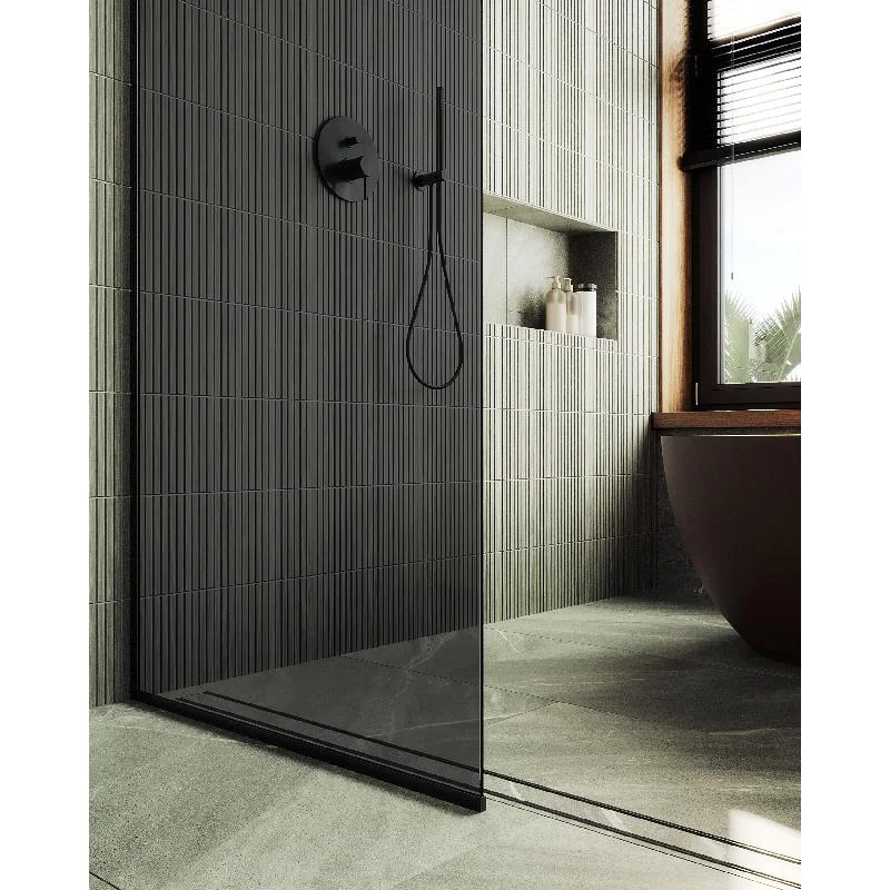 Душевая перегородка Maybah Glass MGD-698-6у 790x1950 в узком профиле Черный стекло графитовое