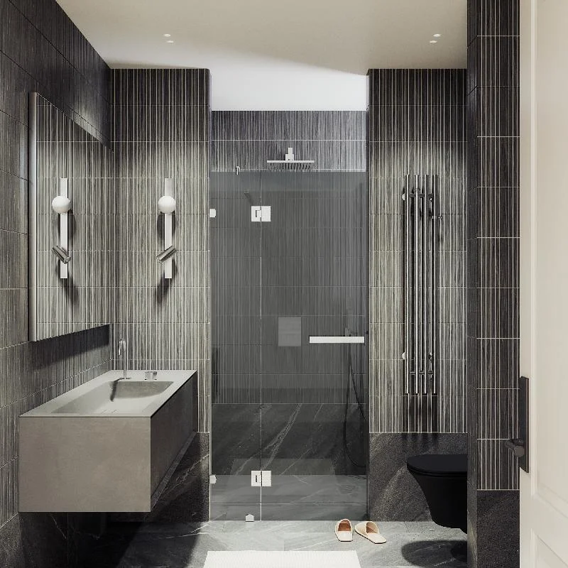 Душевая дверь MaybahGlass с добором на петлях 1950*900 Стекло 8 мм Графит