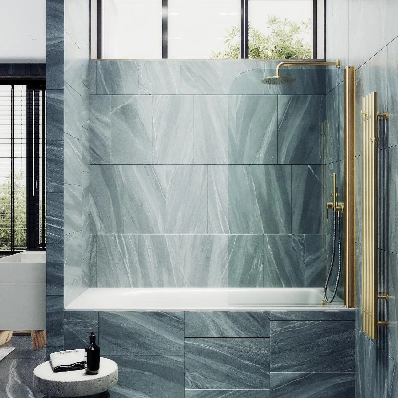 Шторка на ванну Maybah Glass MGV-599-3 700x1400 поворотная на монопетле Золото стекло прозрачное