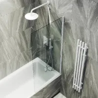 Шторка на ванну Maybah Glass MGV-59-1ш 600x1400 в широком профиле Белый стекло прозрачное