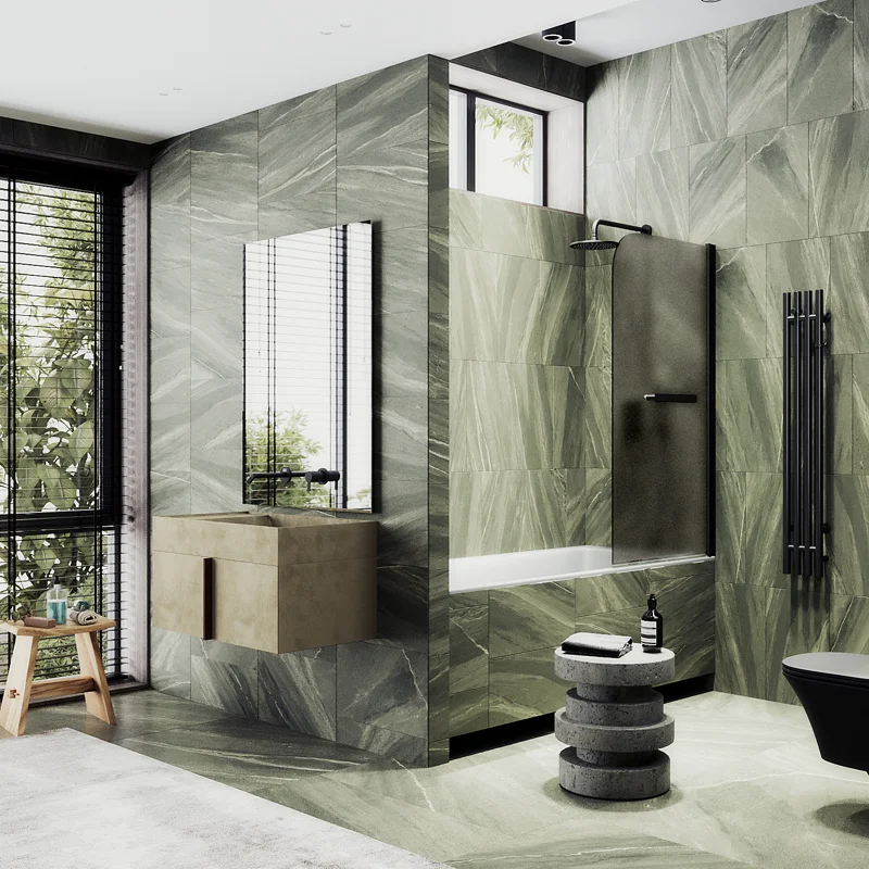 Шторка поворотная MaybahGlass на монопетле 1400*800 6 мм Бронза матовая +Полотенцедержатель