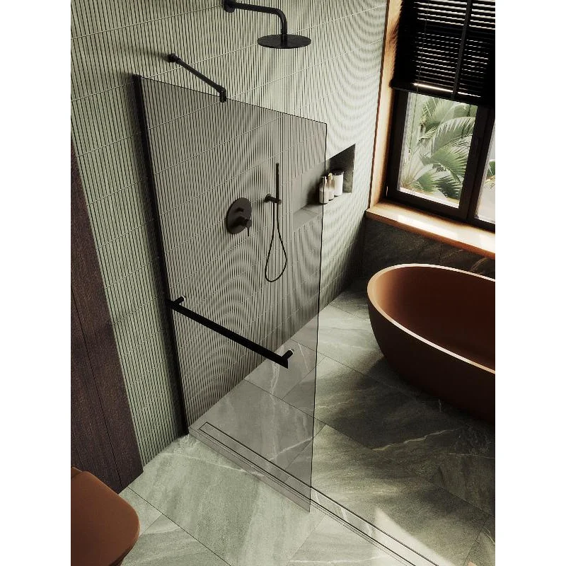 Душевая перегородка Maybah Glass MGD-727-6ш 790x1950 в широком профиле Черный стекло бронзовое