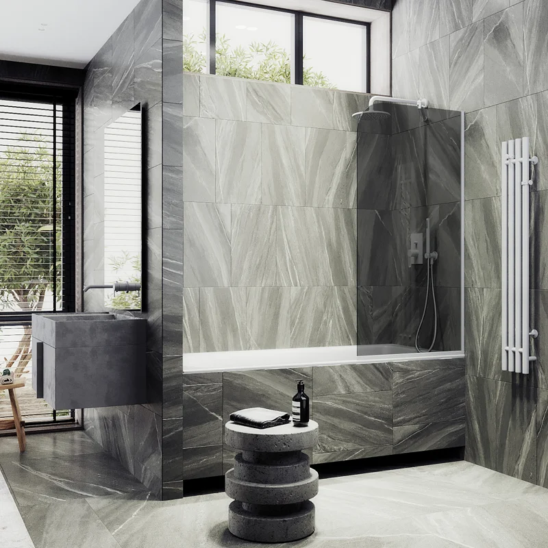 Шторка на ванну Maybah Glass MGV-128-1у 340x1400 в узком профиле Белый стекло графитовое