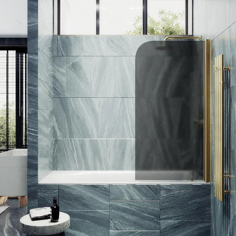 Шторка на ванну Maybah Glass MGV-619-3 700x1400 поворотная на монопетле Золото стекло графитовое матовое
