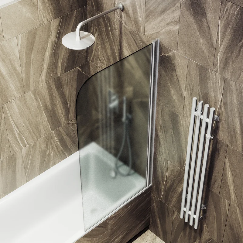 Шторка на ванну Maybah Glass MGV-615-5 600x1400 поворотная на монопетле Хром матовый стекло сатиновое