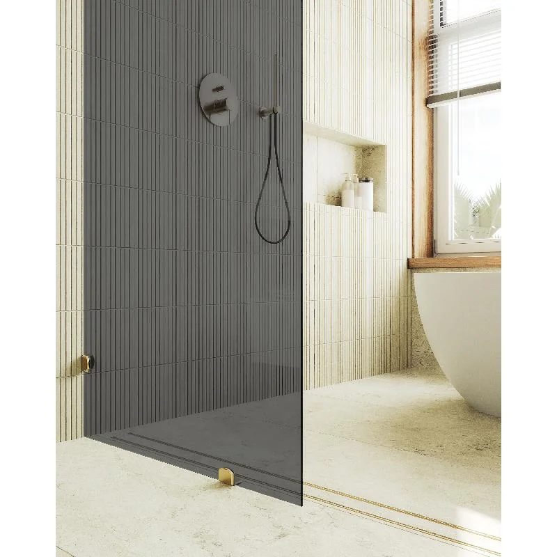 Душевая перегородка MaybahGlass MGD-274-3 79x195, стекло графит 8 мм, профиль золото