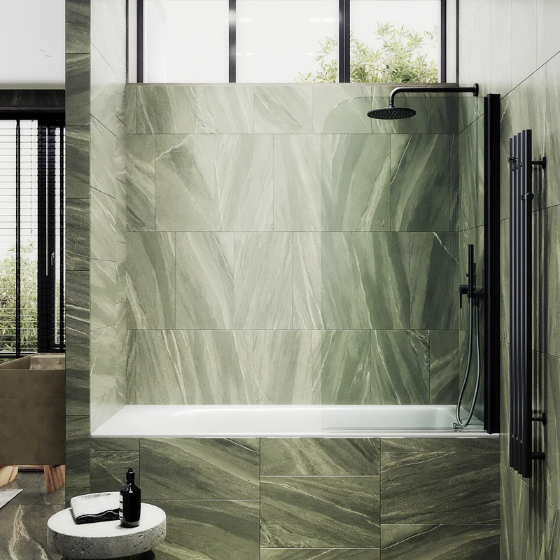 Шторка на ванну Maybah Glass MGV-597-6 500x1400 поворотная на монопетле Черный стекло прозрачное