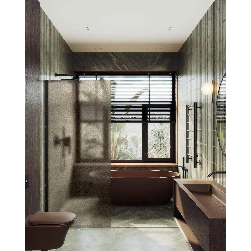 Душевая перегородка Maybah Glass MGD-697-6ш 790x1950 в широком профиле Черный стекло бронзовое матовое