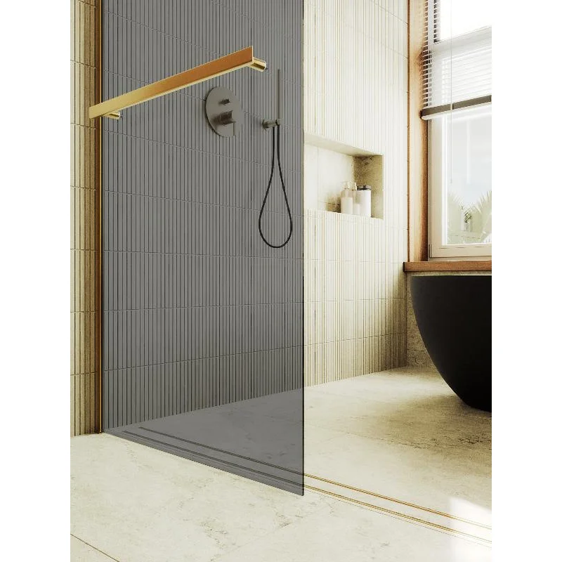 Душевая перегородка Maybah Glass MGD-729-3ш 790x1950 в широком профиле Золото стекло графитовое