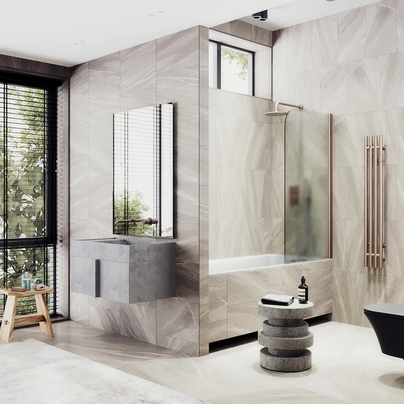 Шторка на ванну Maybah Glass MGV-610-2 500x1400 поворотная на монопетле Бронза стекло сатиновое