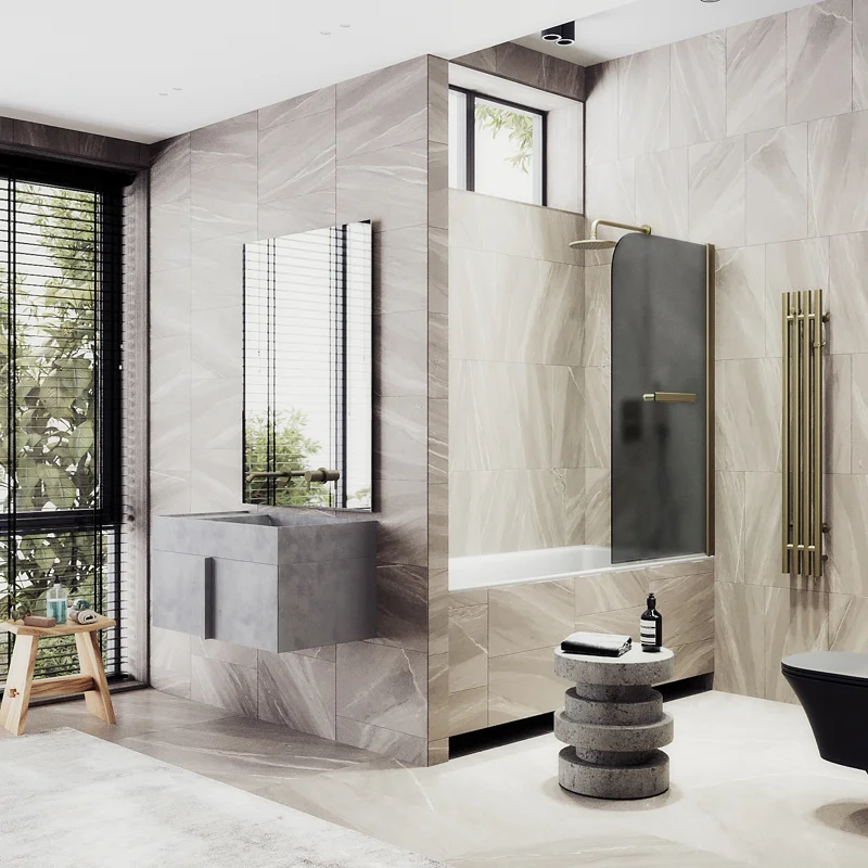 Шторка поворотная MaybahGlass на монопетле 1400*700 6 мм Графит матовый +Полотенцедержатель