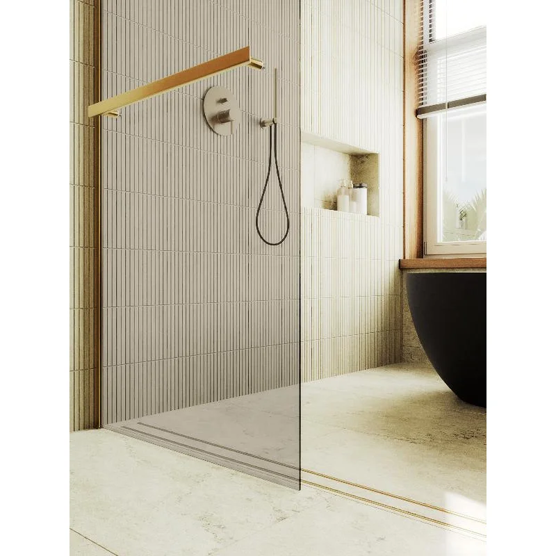 Душевая перегородка Maybah Glass MGD-727-3ш 790x1950 в широком профиле Золото стекло бронзовое