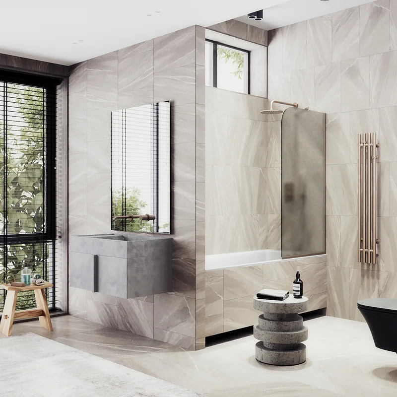 Шторка на ванну Maybah Glass MGV-125-2у 340x1400 в узком профиле Бронза стекло бронзовое матовое