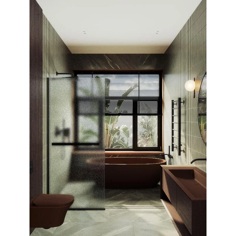 Душевая перегородка Maybah Glass MGD-731-6у 790x1950 в узком профиле Черный стекло сатиновое