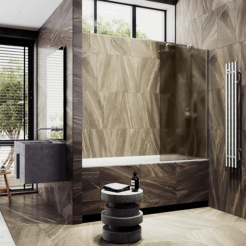 Шторка на ванну Maybah Glass MGV-73-5ш 500x1400 в широком профиле Хром матовый стекло бронзовое матовое