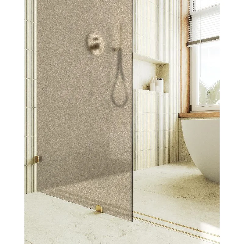 Душевая перегородка MaybahGlass MGD-265-3 79x195, стекло бронза матовая 8 мм, профиль золото