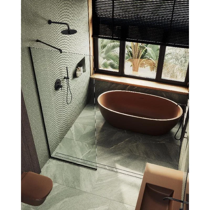 Душевая перегородка Maybah Glass MGD-695-6у 790x1950 в узком профиле Черный стекло прозрачное