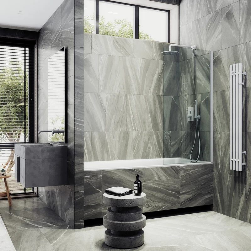 Шторка на ванну Maybah Glass MGV-61-1ш 500x1400 в широком профиле Белый стекло прозрачное