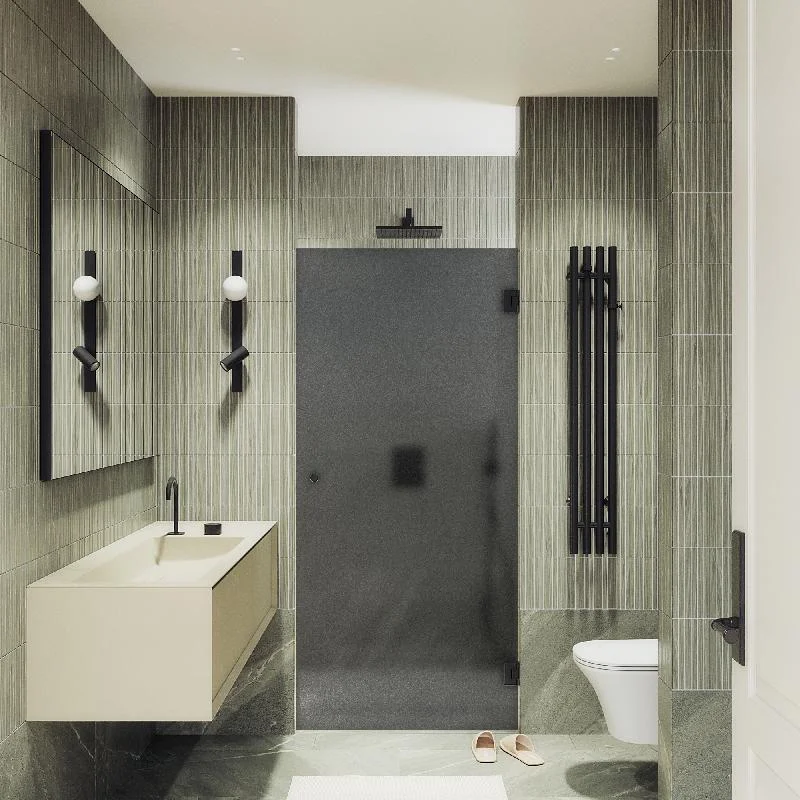 Душевая дверь Maybah Glass MGD-524-6 805x1950 на петлях Черный стекло графитовое матовое