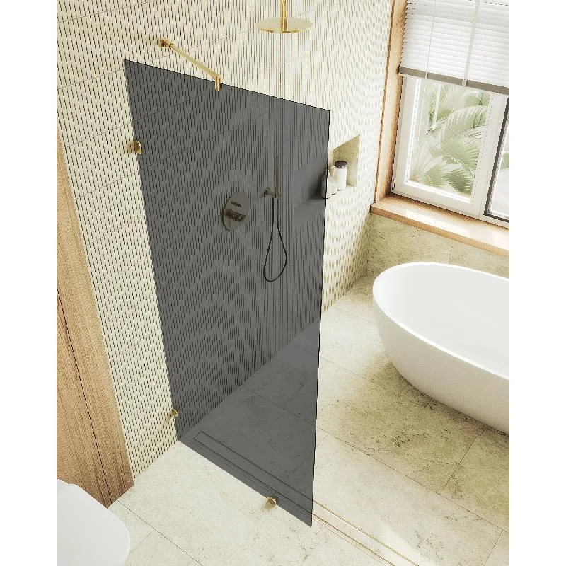 Душевая перегородка MaybahGlass MGD-274-3 79x195, стекло графит 8 мм, профиль золото