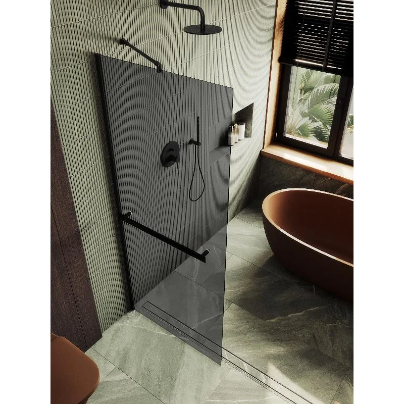 Душевая перегородка Maybah Glass MGD-729-6ш 790x1950 в широком профиле Черный стекло графитовое