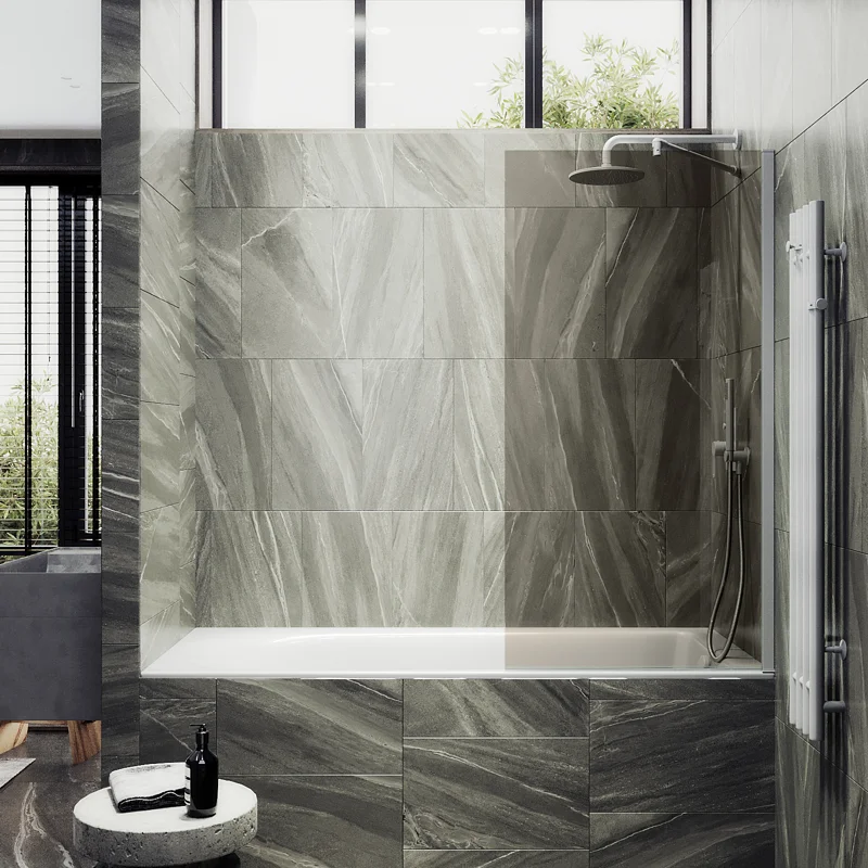 Шторка на ванну Maybah Glass MGV-67-1ш 500x1400 в широком профиле Белый стекло бронзовое