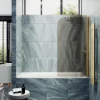 Шторка на ванну Maybah Glass MGV-617-3 700x1400 поворотная на монопетле Золото стекло бронзовое матовое