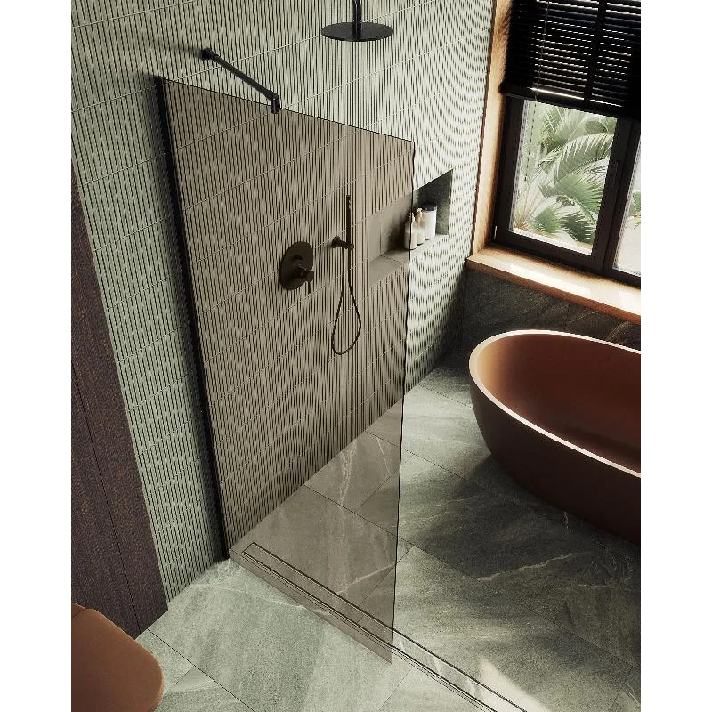 Душевая перегородка Maybah Glass MGD-696-6ш 790x1950 в широком профиле Черный стекло бронзовое