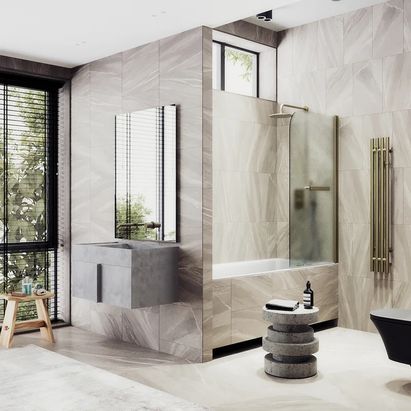 Шторка поворотная MaybahGlass на монопетле 1400*800 6 мм Сатин +Полотенцедержатель