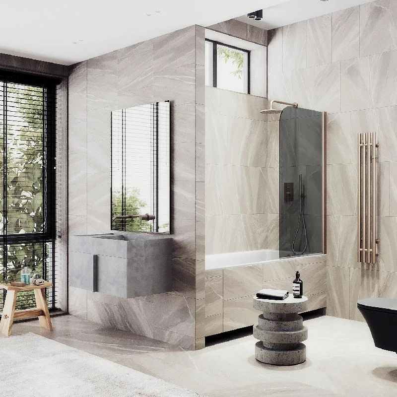 Шторка на ванну Maybah Glass MGV-618-2 700x1400 поворотная на монопетле Бронза стекло графитовое