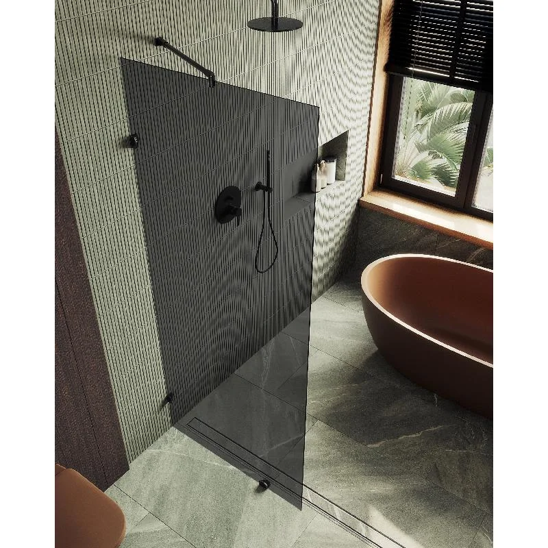 Душевая перегородка MaybahGlass MGD-274-6 79x195, стекло графит 8 мм, профиль черный