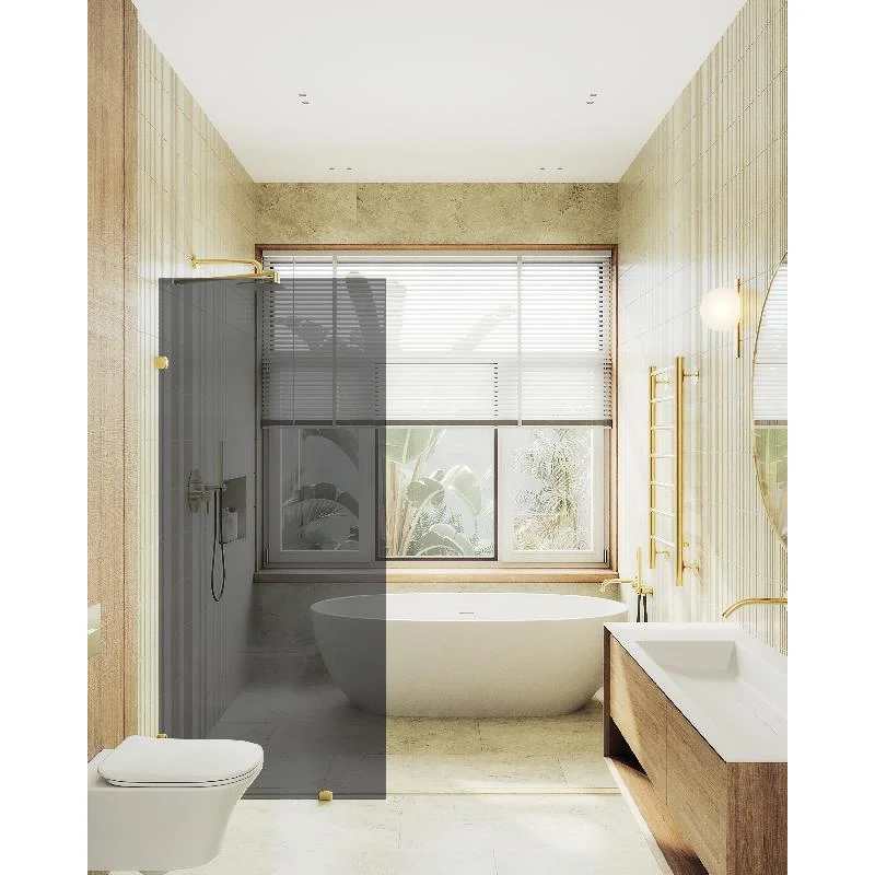 Душевая перегородка MaybahGlass MGD-274-3 79x195, стекло графит 8 мм, профиль золото