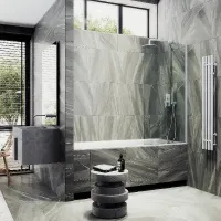 Шторка на ванну Maybah Glass MGV-59-1ш 600x1400 в широком профиле Белый стекло прозрачное
