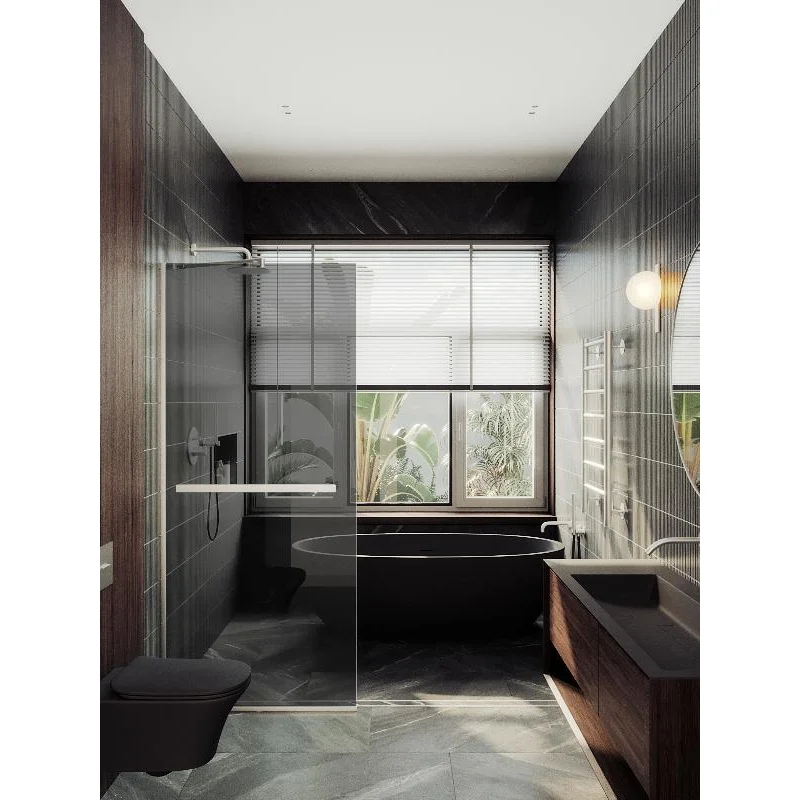 Душевая перегородка Maybah Glass MGD-729-5у 790x1950 в узком профиле Хром матовый стекло графитовое