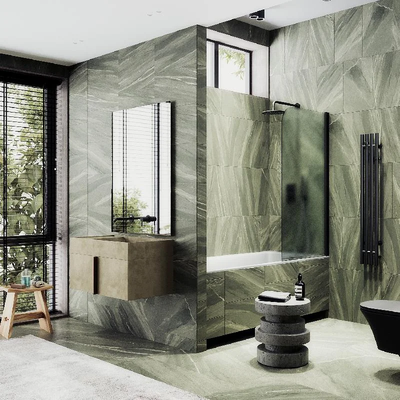 Шторка на ванну Maybah Glass MGV-621-6 800x1400 поворотная на монопетле Черный стекло сатиновое