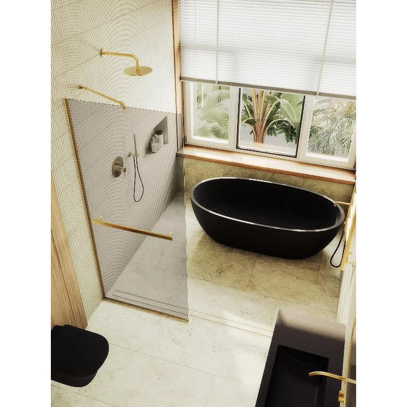 Душевая перегородка Maybah Glass MGD-727-3у 790x1950 в узком профиле Золото стекло бронзовое