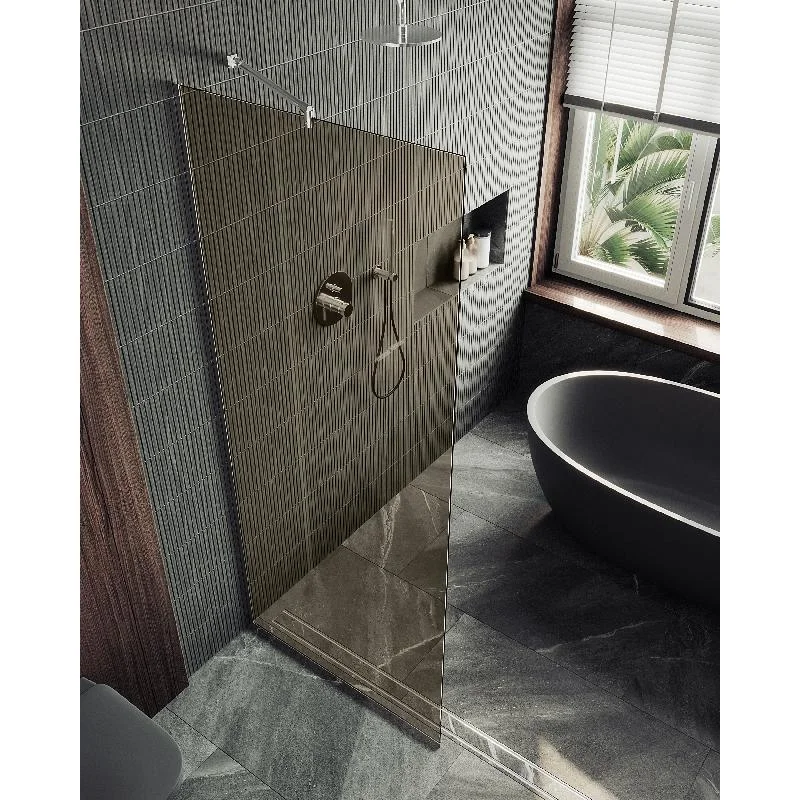 Душевая перегородка Maybah Glass MGD-696-5у 790x1950 в узком профиле Хром матовый стекло бронзовое
