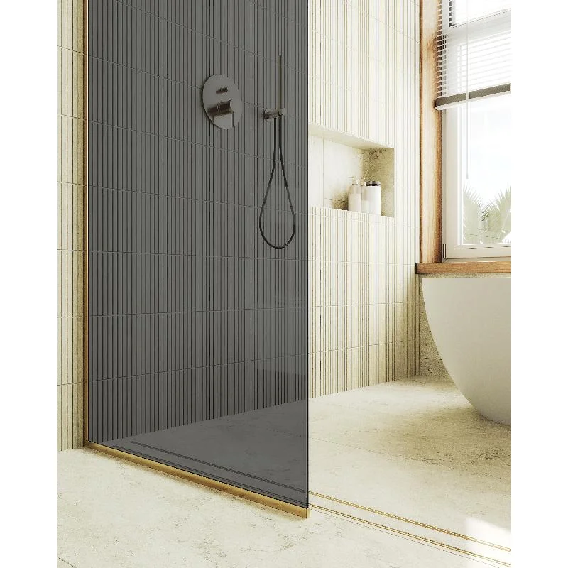 Душевая перегородка Maybah Glass MGD-698-3у 790x1950 в узком профиле Золото стекло графитовое